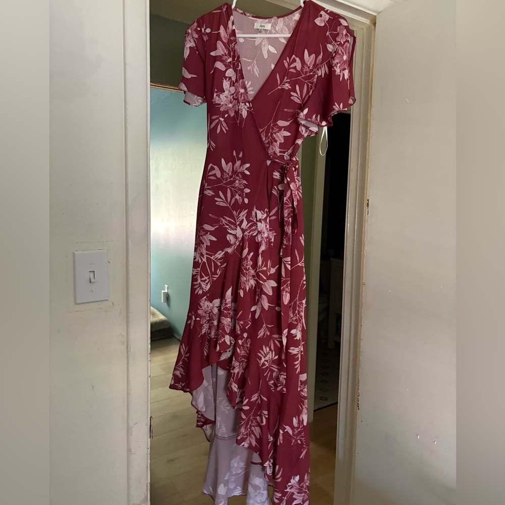 Ava Pink Floral wrap dress w/ deep v